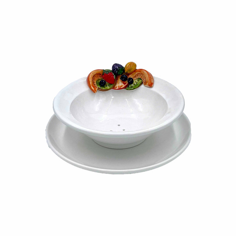Small Decorative Ceramic Colander with Mixed Fruit Relief