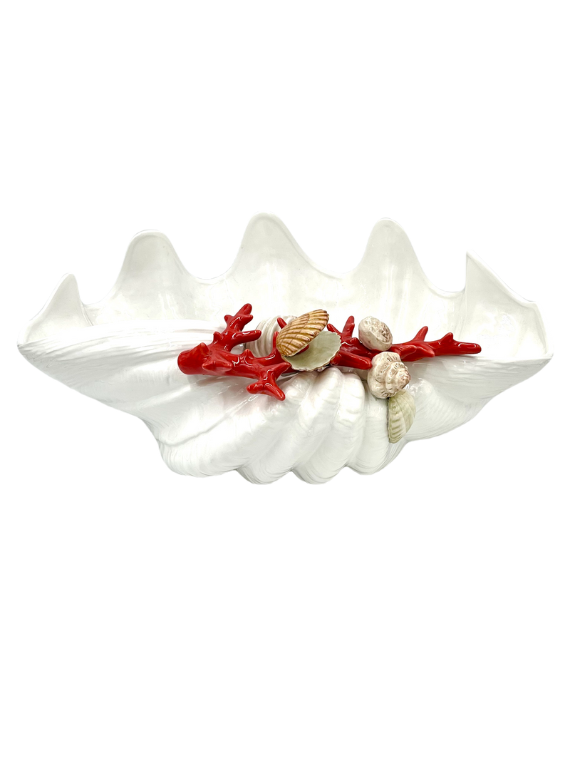 White Shell Shaped Centerpiece with Coral and Seashells