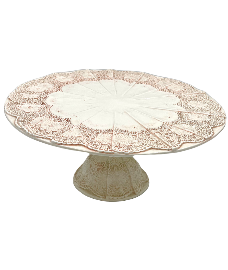 White Lace Design Cake Stand with Red Accents